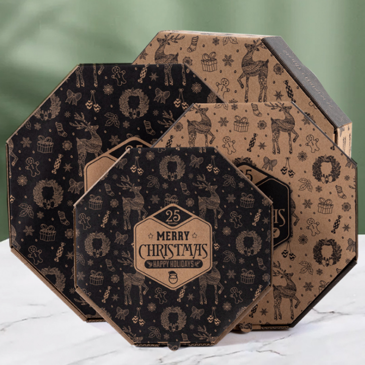 Cutii de pizza din hârtie kraft ondulată, tipărite la comandă cu ridicata, toate dimensiunile 9 10 11 12 14 18 inch
